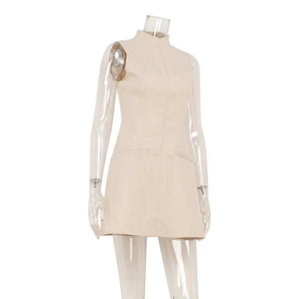 Berenike Keyhole Mock-Neck Sleeveless Sheath Mini Dress