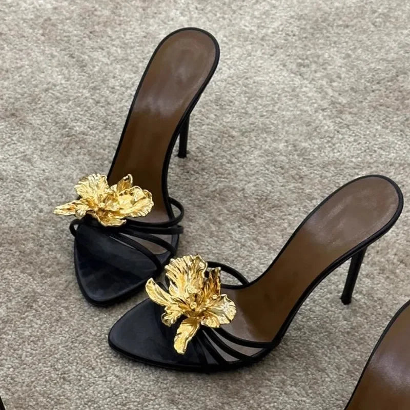 Rosette Metal-Flower Stiletto Sandals Secondary image