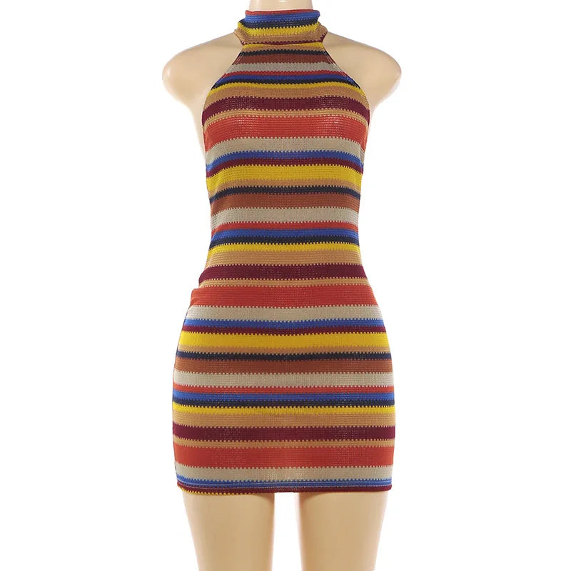 Solenne Striped Knit Halter Bodycon Mini Dress