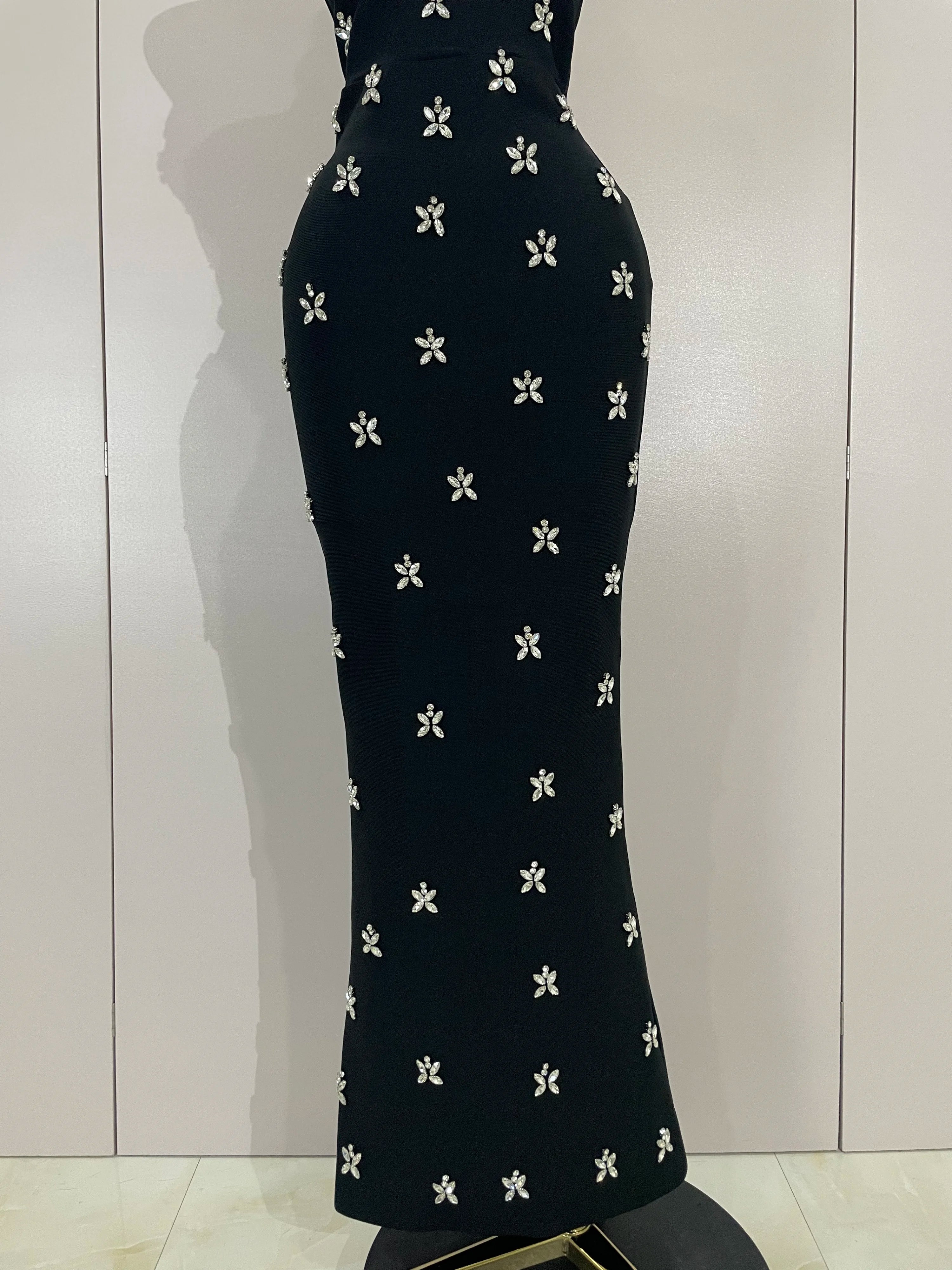 Yvette Diamond-Beaded Backless Maxi Dress