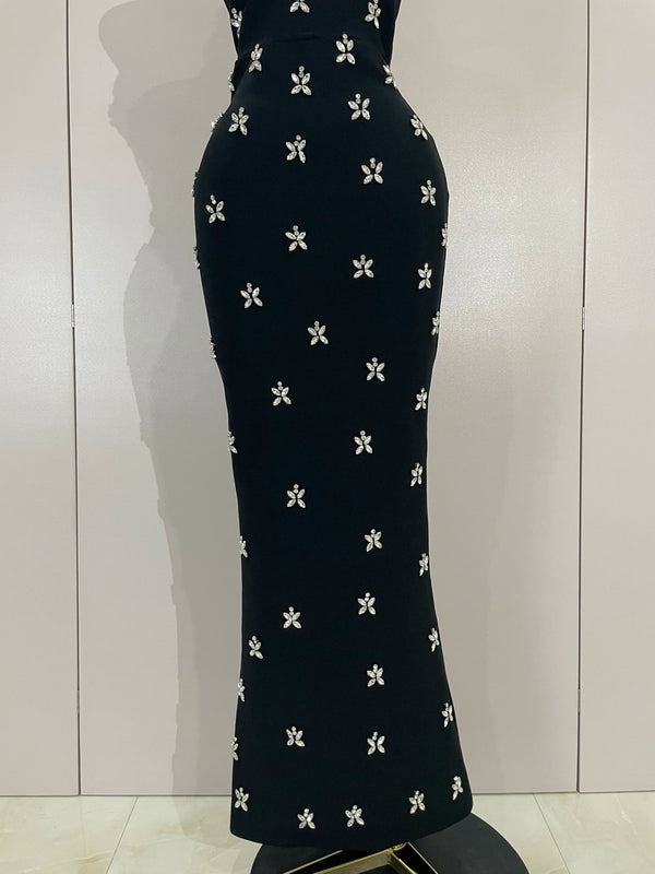Yvette Diamond-Beaded Backless Maxi Dress