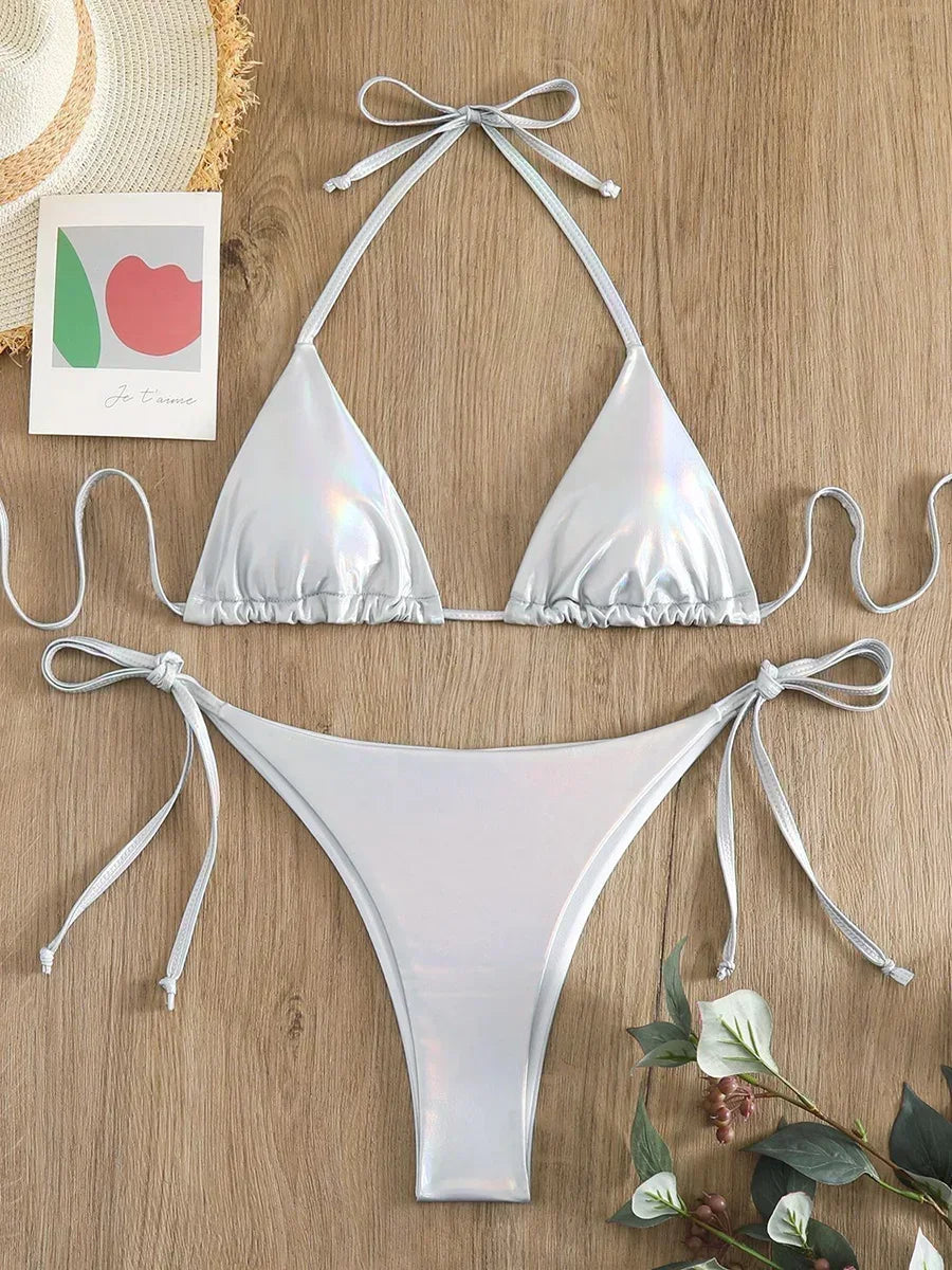 Roxana Faux-Leather String Bikini Two-piece