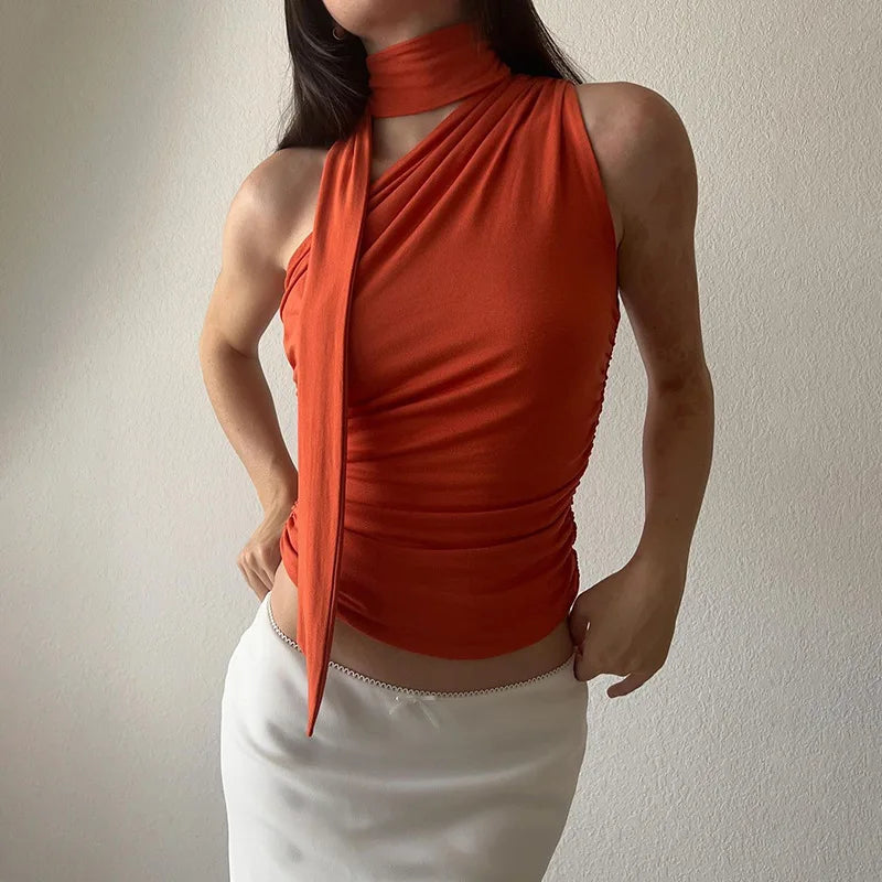 Valentina Ruched Halter Scarf Top