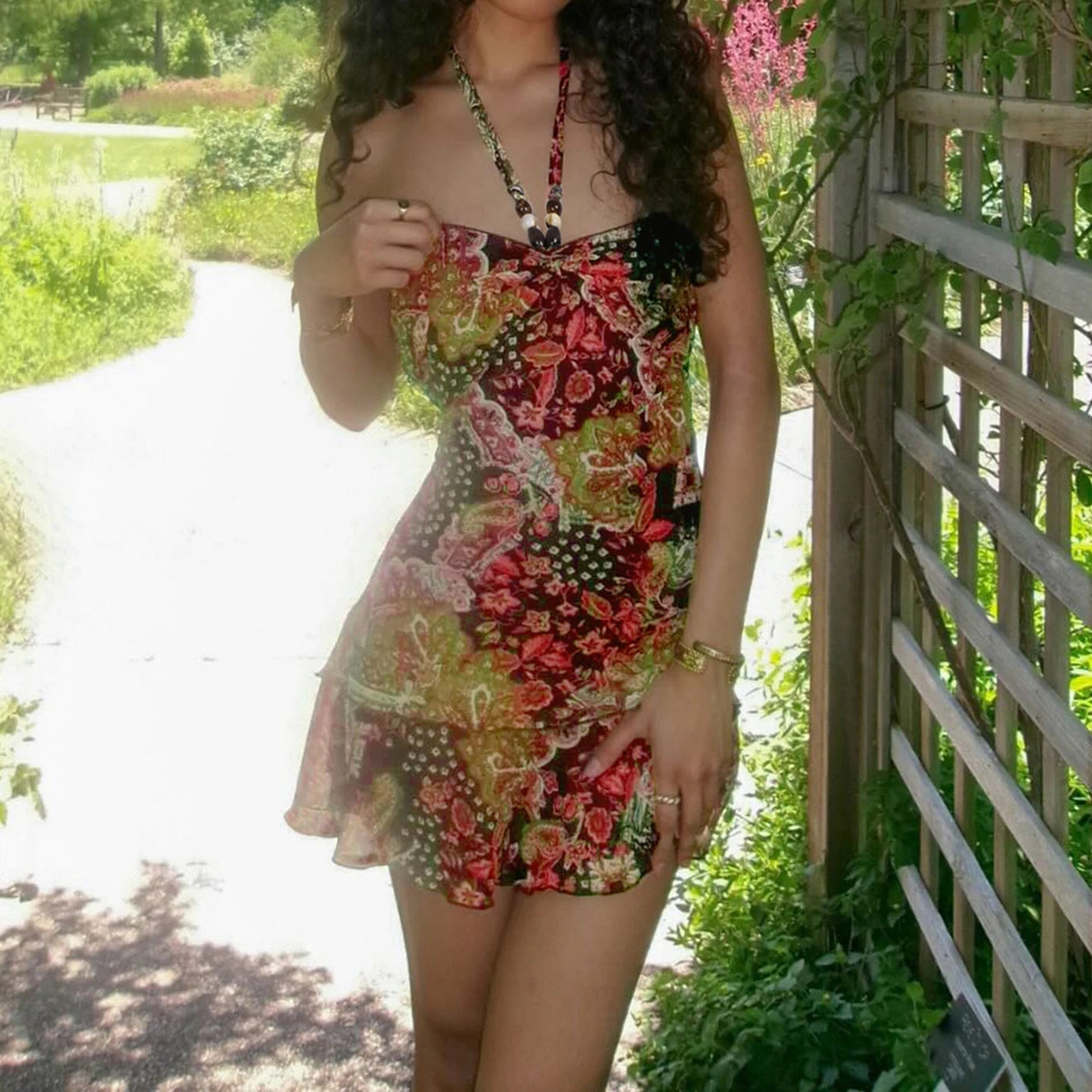 Luciana Printed Backless Halter Mini Dress