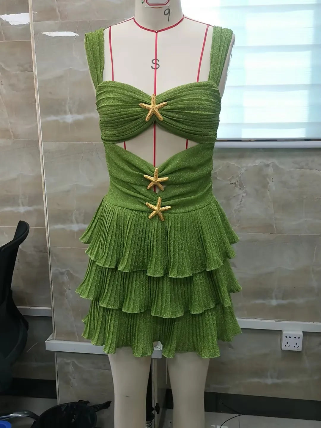 Reina Starfish Sequin Cutout Ruffle Mini Dress