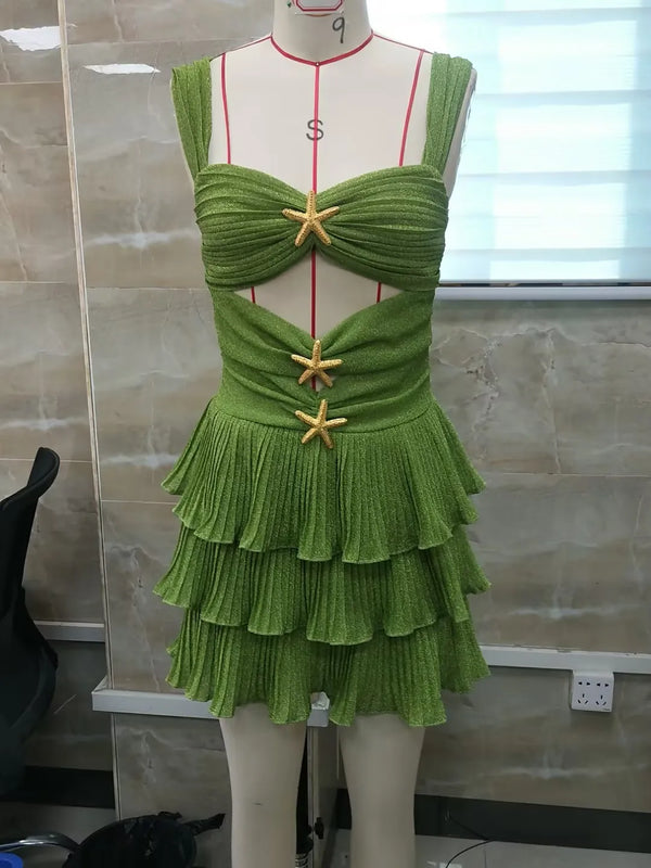 Reina Starfish Sequin Cutout Ruffle Mini Dress