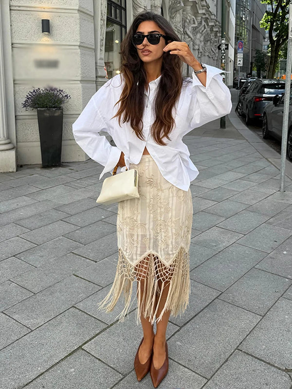 Hermione Floral Asymmetrical Fringe Midi Skirt One-piece