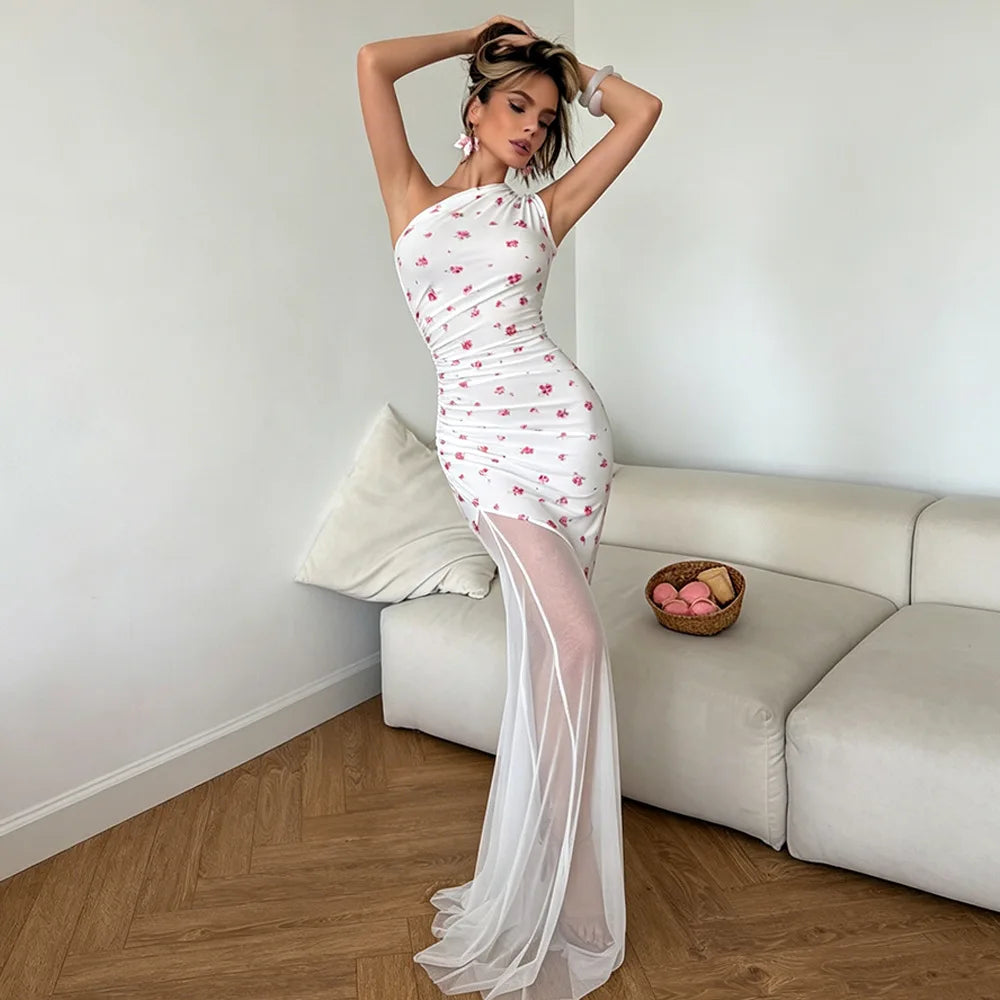 Paloma One-Shoulder Tulle Maxi Dress