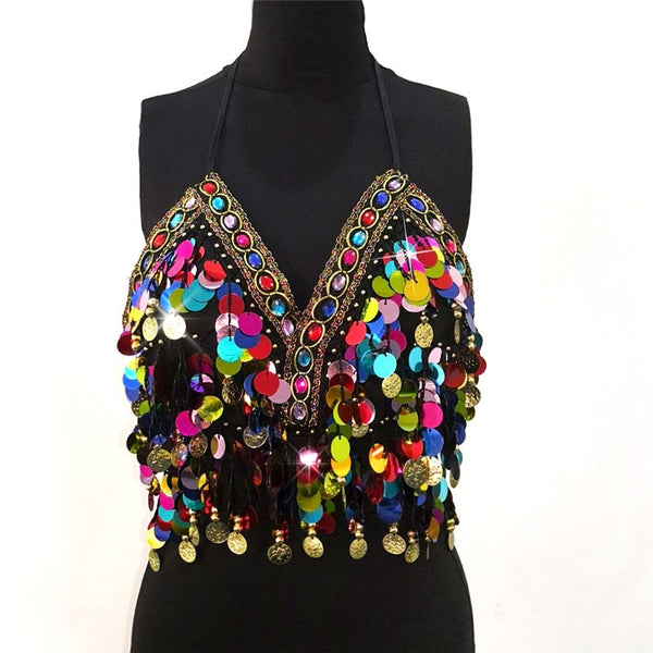 Sequin Rhinestone Bra Women Tee Gothic Blusas Corset Ladies Shirt Camis Party Woman Clothes y2k Crop Tops Ropa Club Tank Top