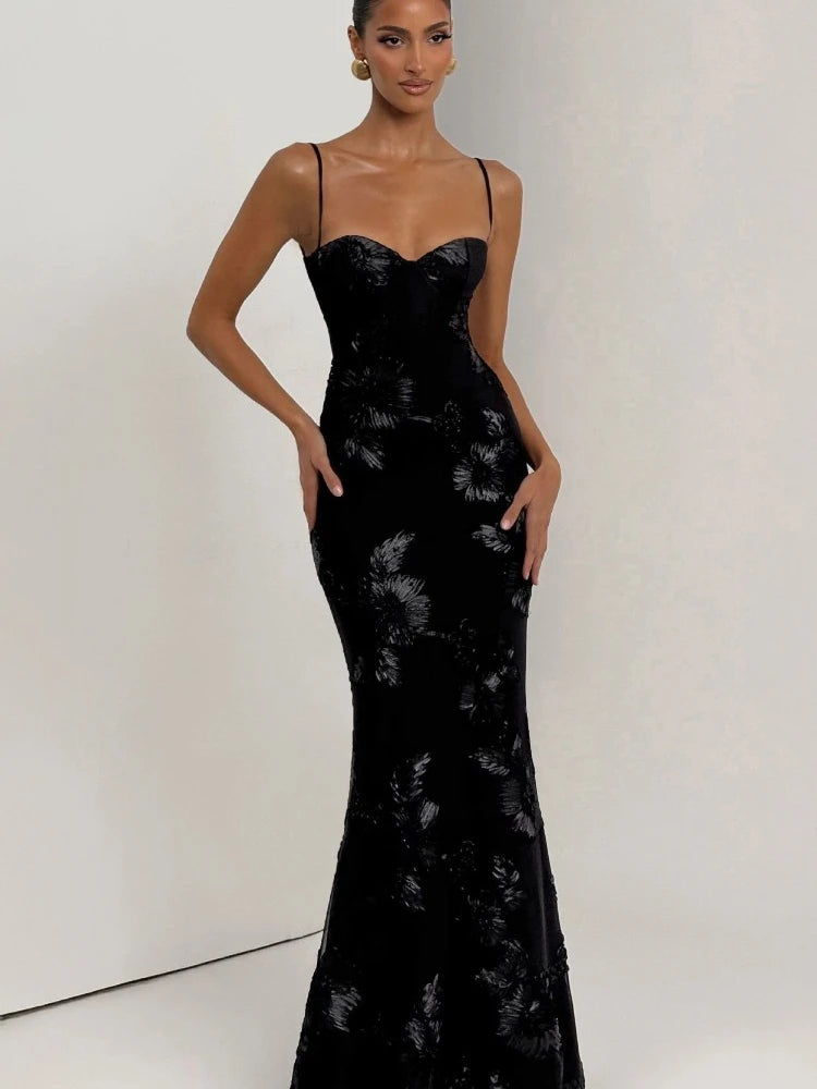 Liliana Floral Appliqué Backless Maxi Dress
