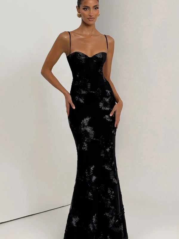 Liliana Floral Appliqué Backless Maxi Dress