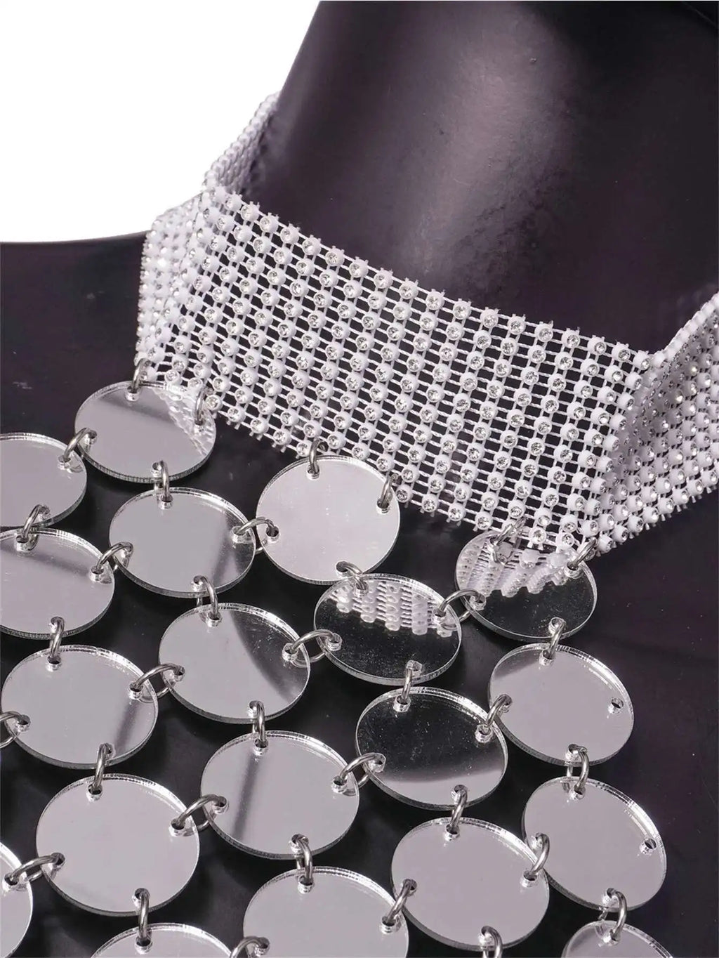 Romilda Silver Metal Sequin Rhinestone-Collar Halter Backless Lingerie Mini Dress