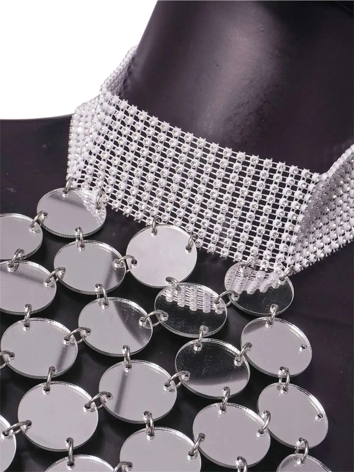 Romilda Silver Metal Sequin Rhinestone-Collar Halter Backless Lingerie Mini Dress