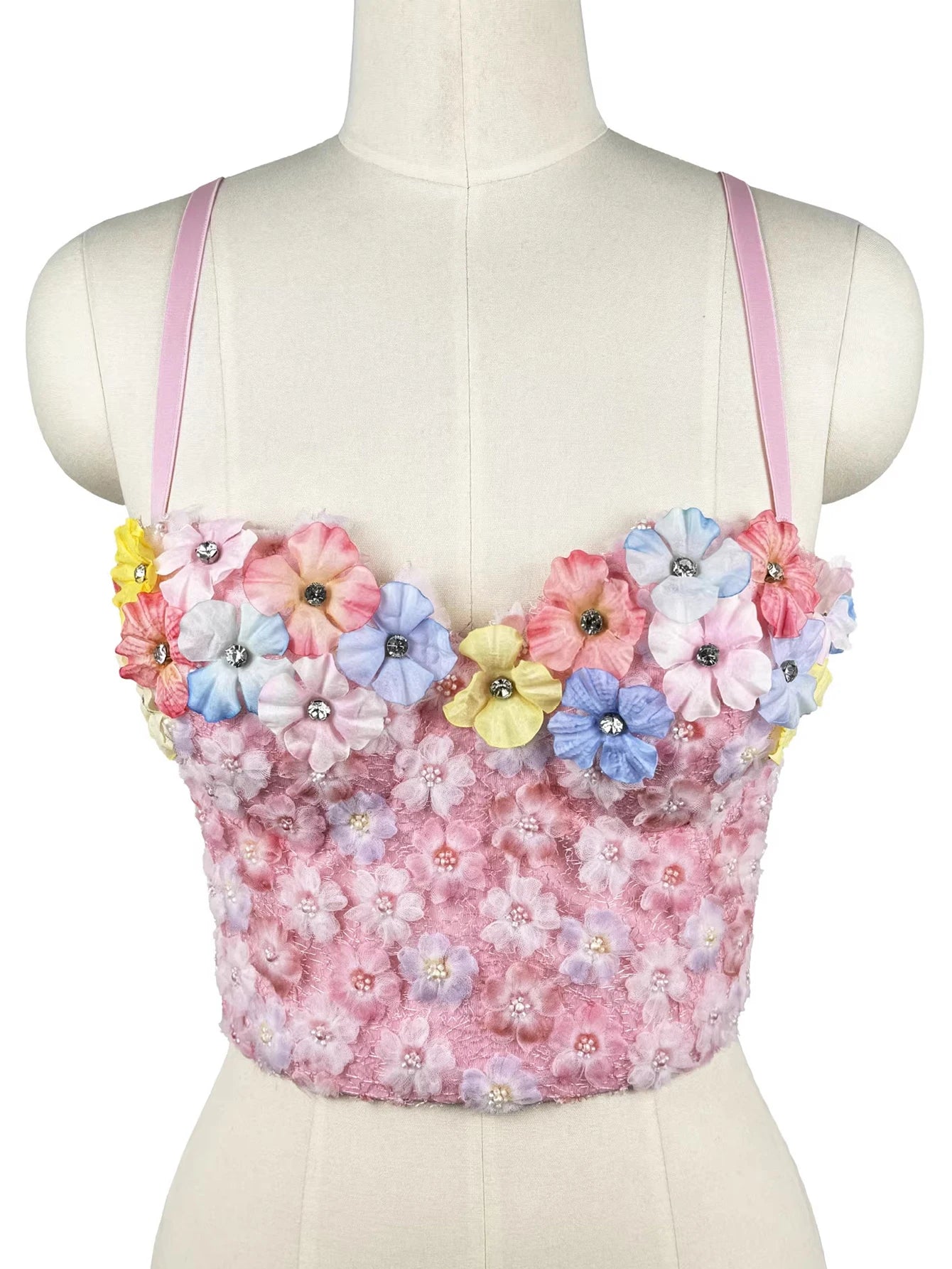 Sexy floral rhinestone corset tanks top women summer club party tops for woman clothing black halter crop top fashion streetwear