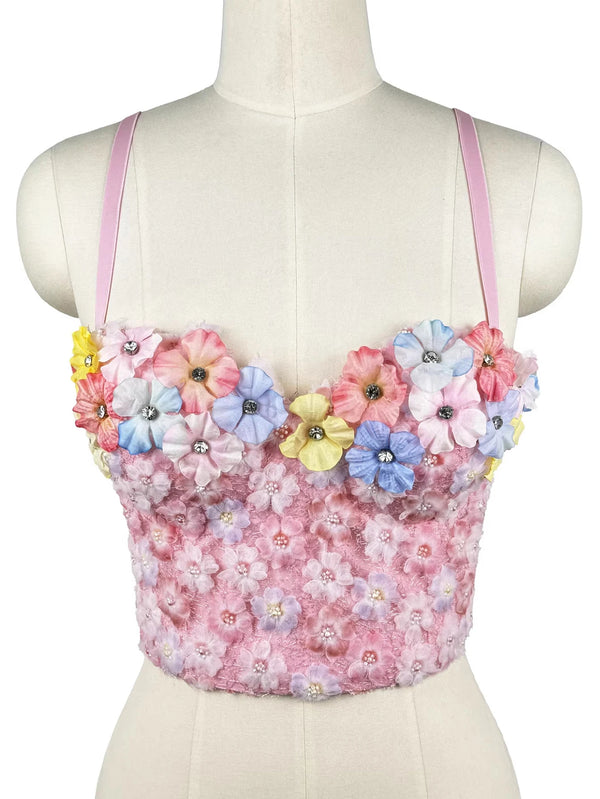 Sexy floral rhinestone corset tanks top women summer club party tops for woman clothing black halter crop top fashion streetwear
