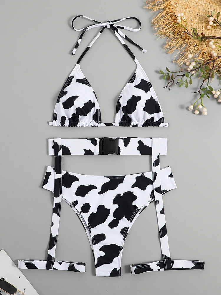 Savannah Cow-Print Lace-Up Bikini Two-piece