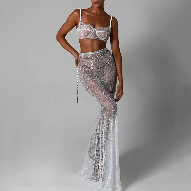 Lucinda Sheer Lace Cami Pants Set Two-piece