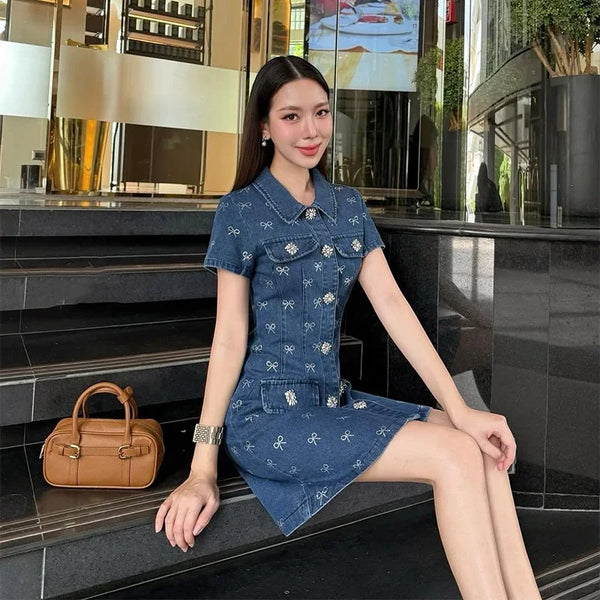 Denim Darling Printed Collared Mini Dress