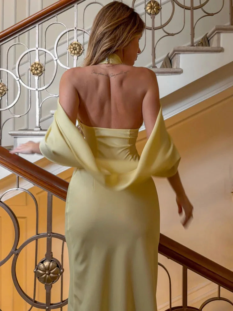 Naomi Satin Halter Backless Maxi Dress