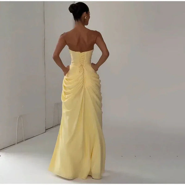 Elise Strapless Pleated Slit Maxi Dress