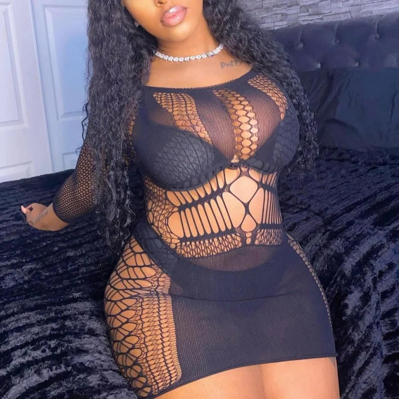 Lyra Multi-Style Fishnet Halter Backless Mini Dress Lingerie