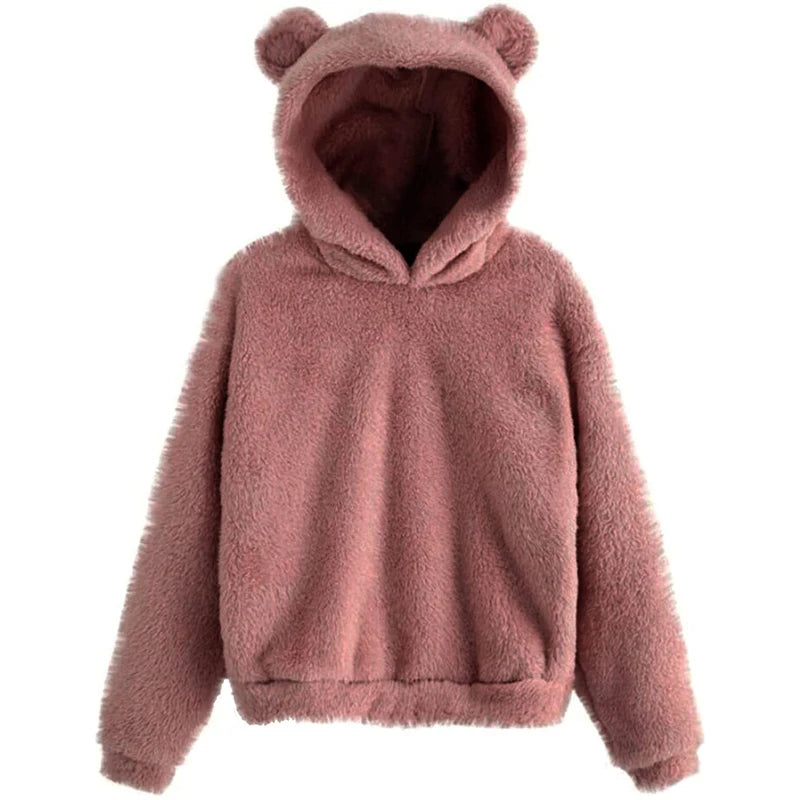Bryony Fluffy Bear-Ears Cropped Hoodie One-piece