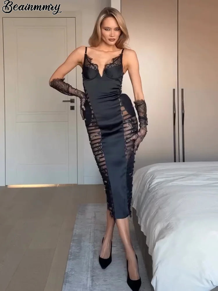 Isadora Sheer Lace Embroidered Split Maxi Dress Main image