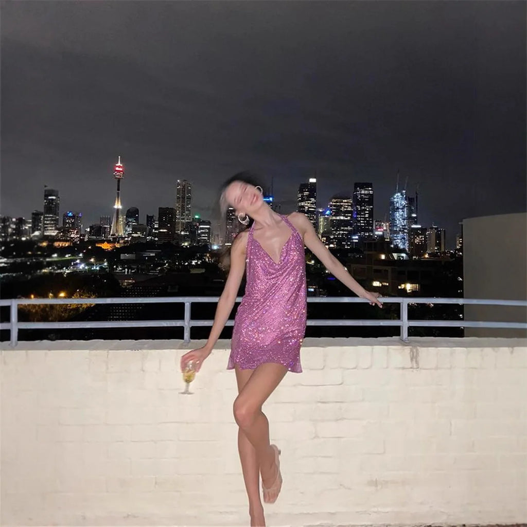 Bianca Rhinestone Sequin Slit Mini Dress