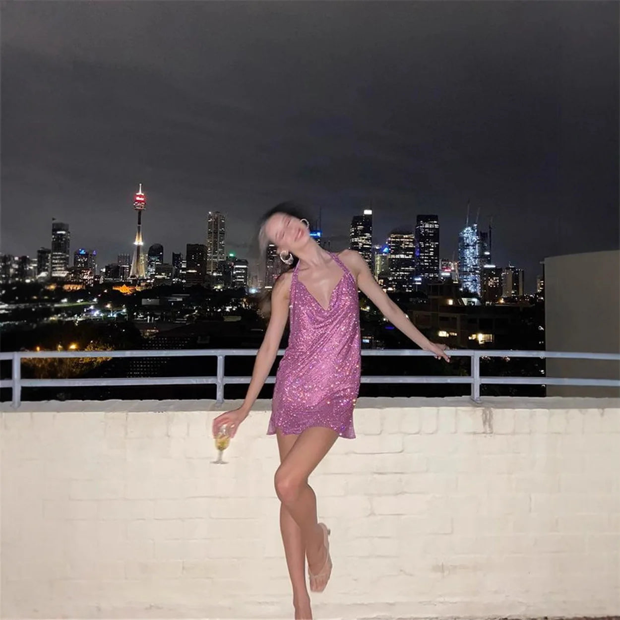 Bianca Rhinestone Sequin Slit Mini Dress