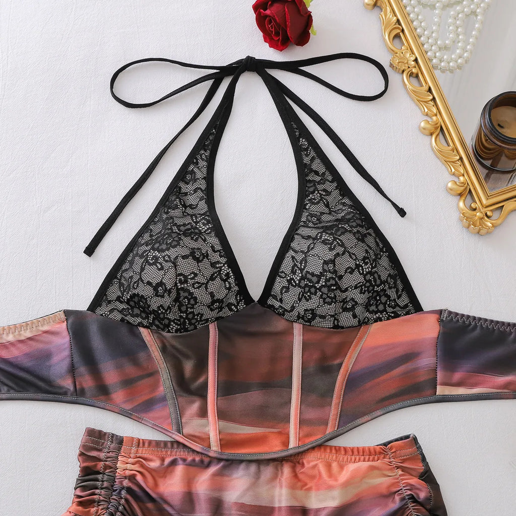 Rio Printed Halter Mini Skirt Set Three-piece