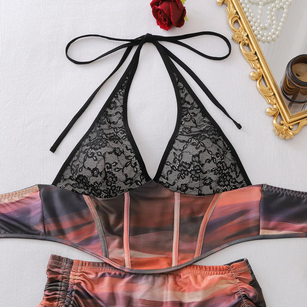 Rio Printed Halter Mini Skirt Set Three-piece