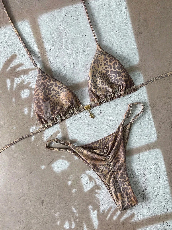 Bella Leopard Print Triangle Bikini Set