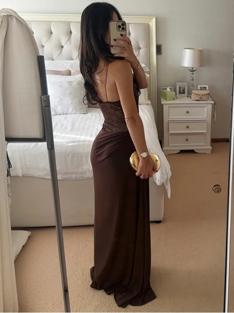 Valentina Cocoa Lace Draped Maxi Dress Secondary image