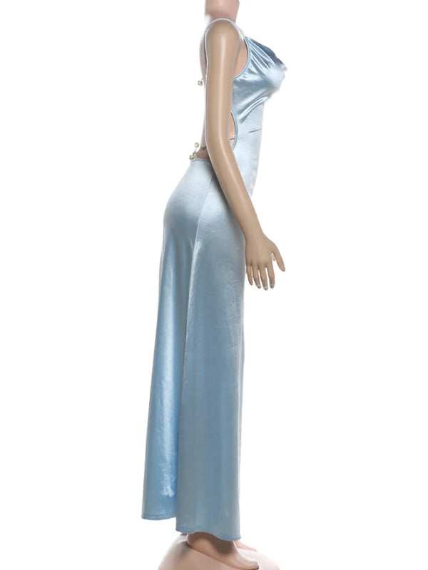 Amina Beaded Satin Cowl-Neck Maxi Dress