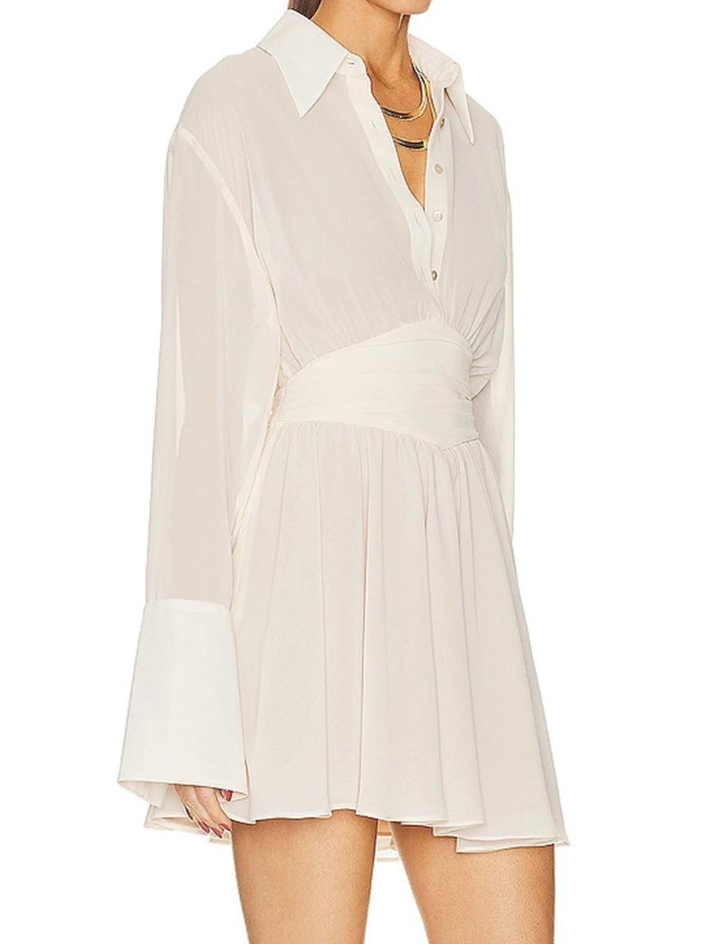 Geneva Sheer Long-Sleeve Chiffon Shirt Mini Dress