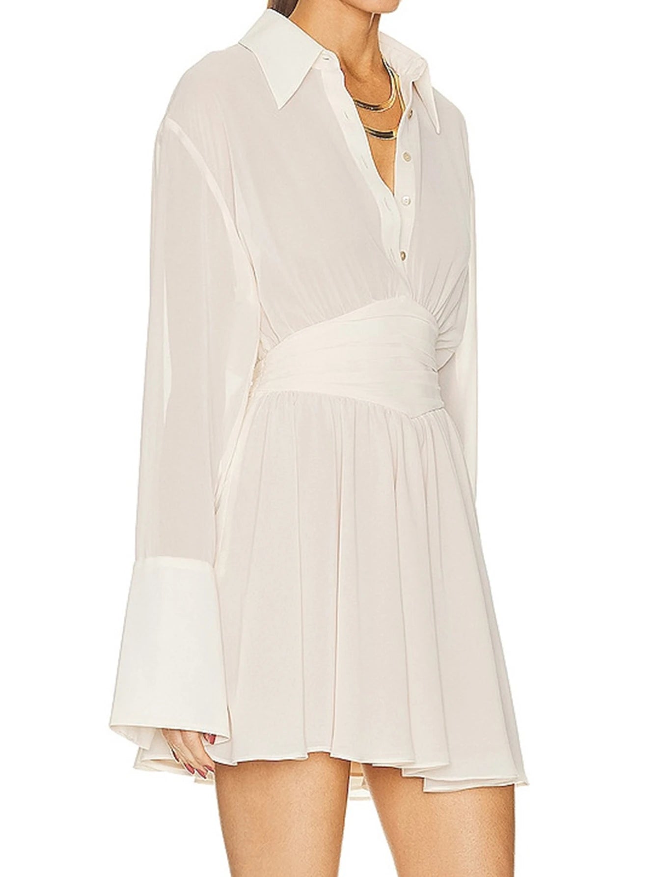 Geneva Sheer Long-Sleeve Chiffon Shirt Mini Dress