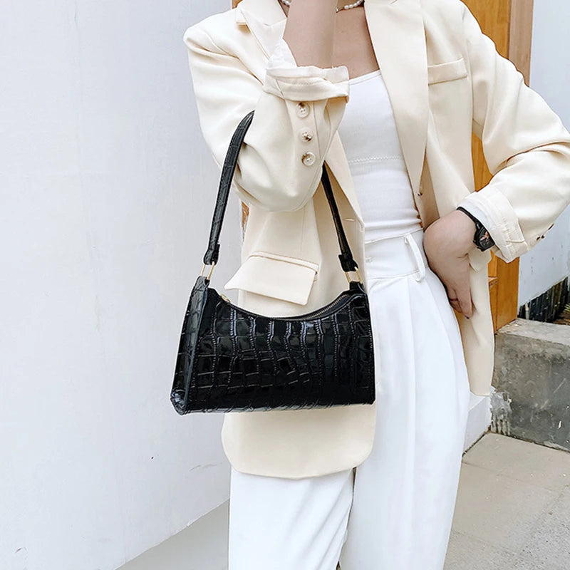 Coralie Croc-Embossed Faux-Leather Baguette Shoulder Bag