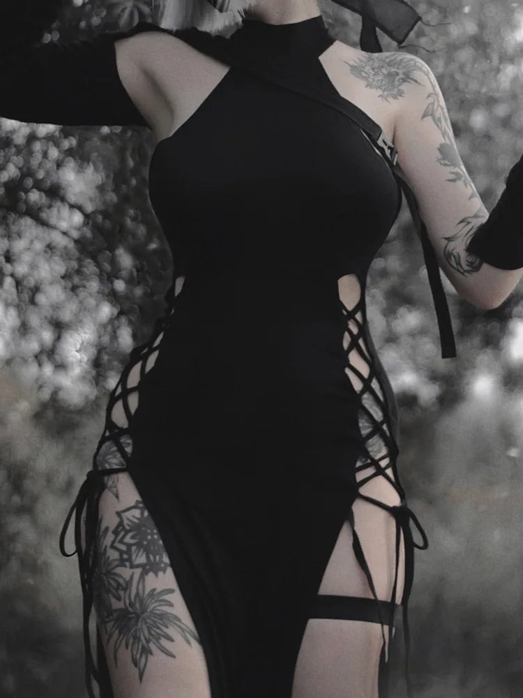 Seraphine Gothic Nun Cosplay Costume with Lace-Up High Slits