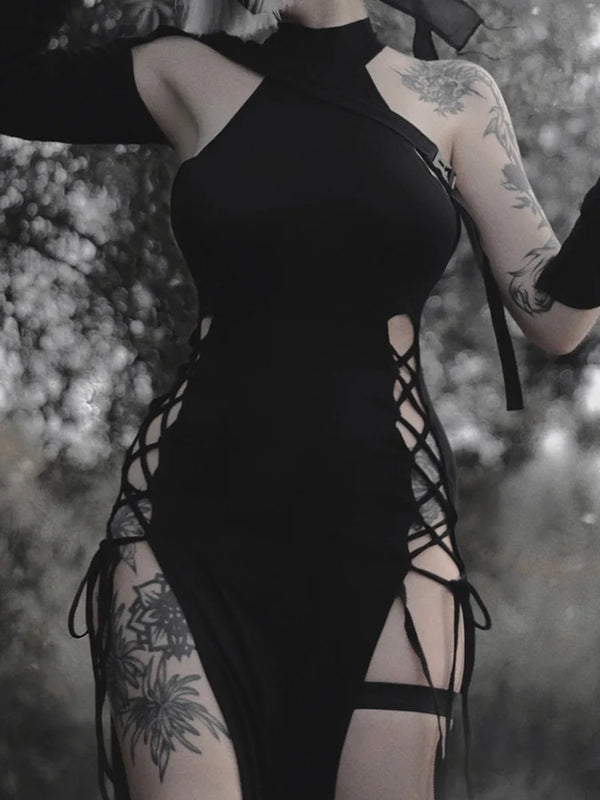 Seraphine Gothic Nun Cosplay Costume with Lace-Up High Slits