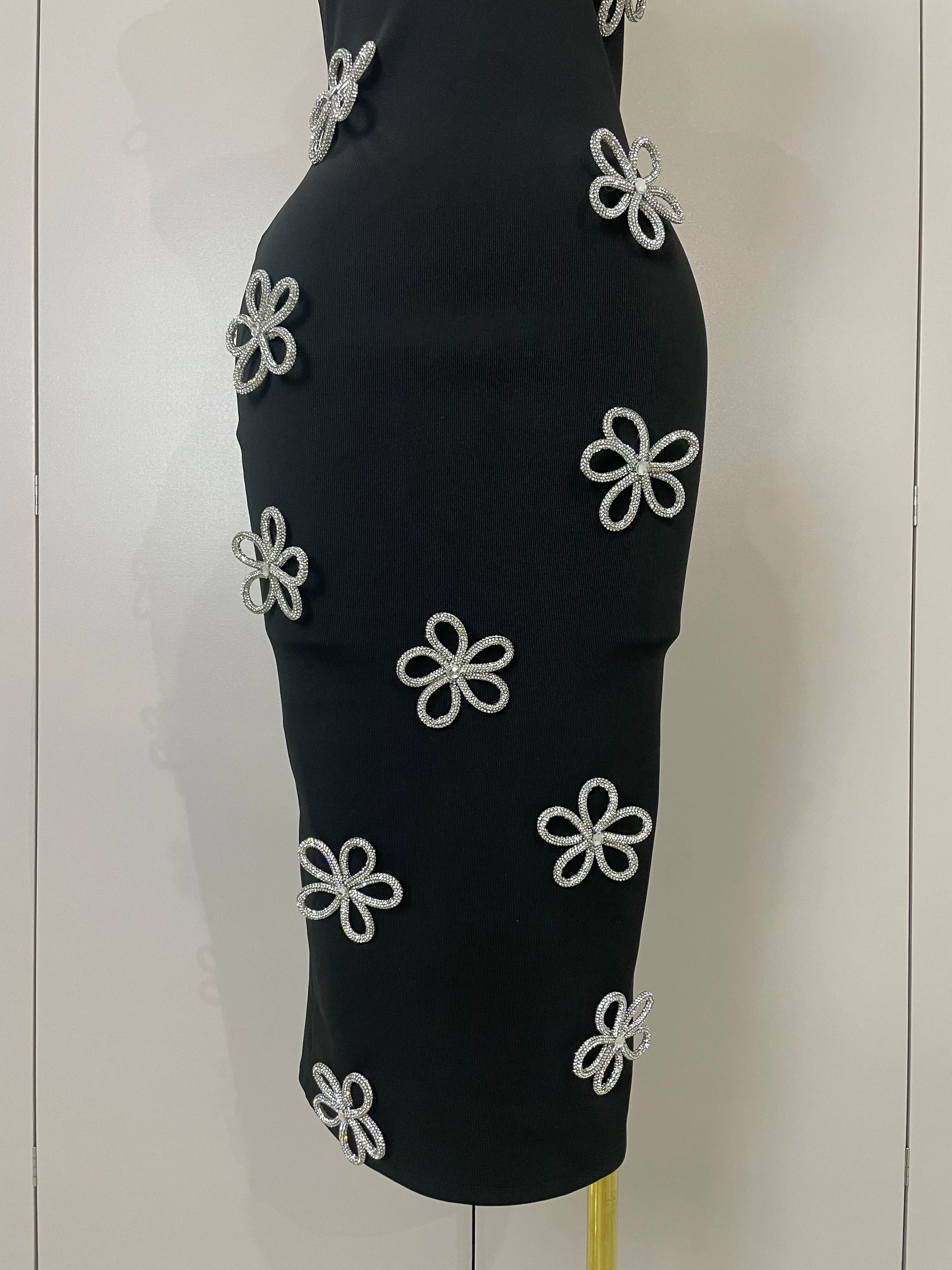 Elowen Diamond Floral Bandage Midi Dress