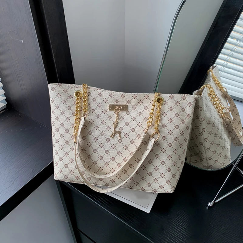 Margaux Monogram-Print Faux-Leather Chain Tote Bag