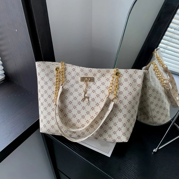 Margaux Monogram-Print Faux-Leather Chain Tote Bag