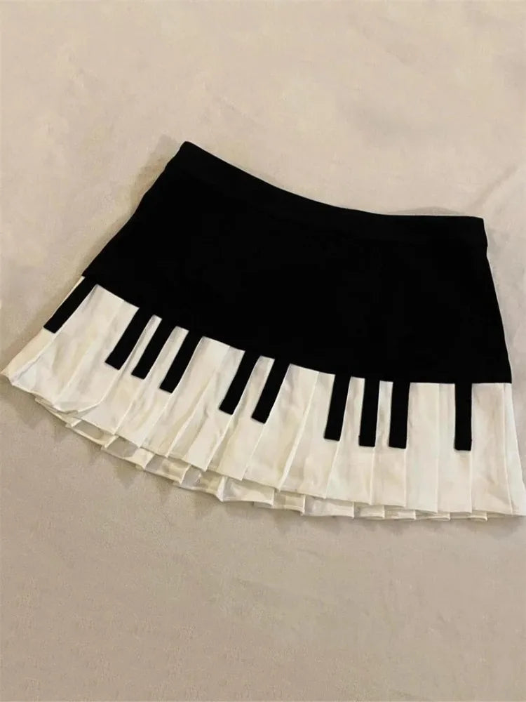 Mika Black-and-White Lace-Trim A-Line Mini Skirt One-piece
