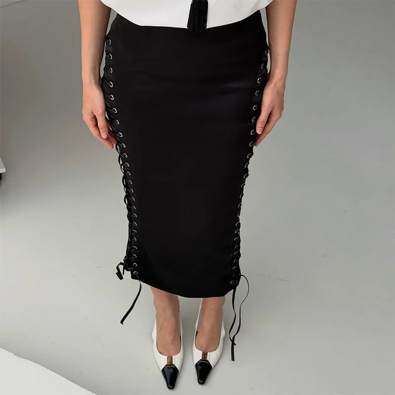 Dorota Side Lace-Up High-Waist Midi Pencil Skirt One-piece
