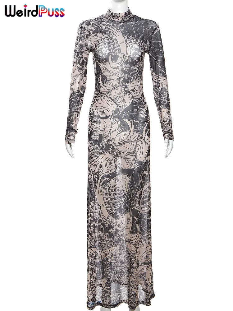 Jenny Midnight Dragon Long Sleeve Maxi Dress