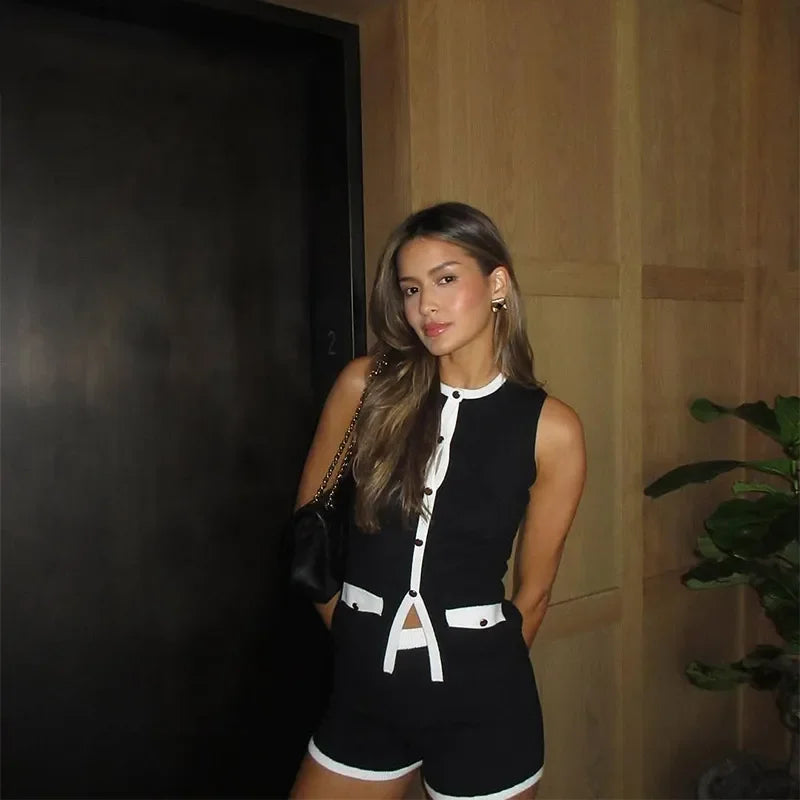 Alina Monaco Contrast Trim Sleeveless Two-Piece Shorts Set