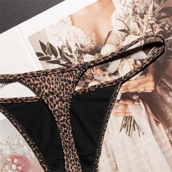 High Slit Spring/Summer New Leopard Print Thong for Women Sexy Ice Silk Seamless Underwear One-piece Fitness Plus Size G-strings