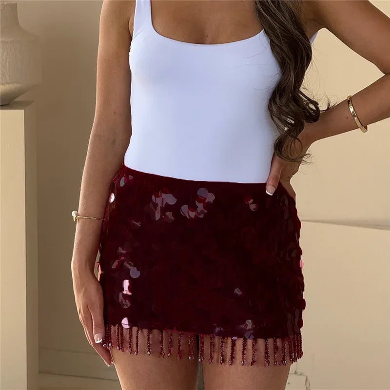 Valencia Sequin Tassel Mini Skirt One-piece