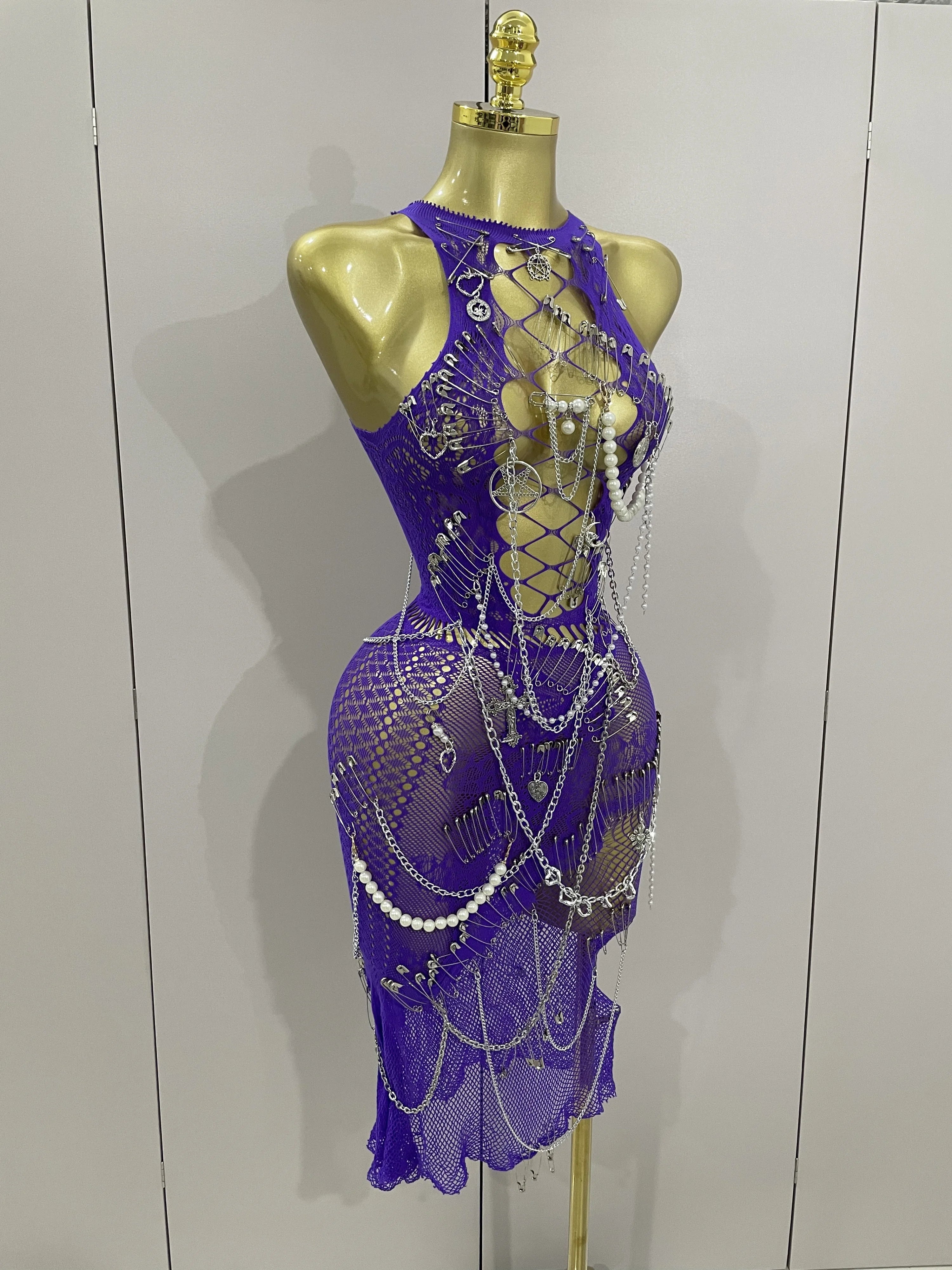 Dahlia Chain-Beaded Sheer Mesh Midi Dress