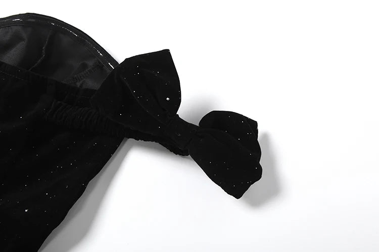 Amarisa Glitter Off-Shoulder Bow Corset Bubble-Hem Mini Dress